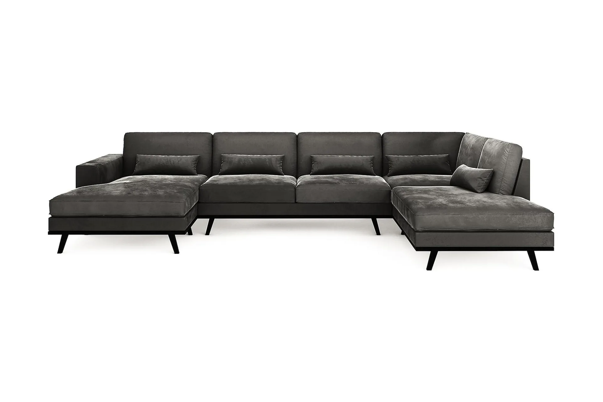 Copenhagen 5-seters Høyrevendt U-formet Sofa med Divan og Sjeselong i Fløyel - Mørk grå