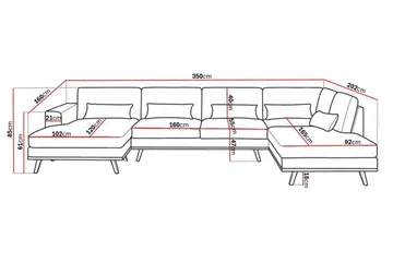 Copenhagen 5-seters Høyrevendt U-formet Sofa med Divan og Sjeselong i Fløyel - Mørk grå - Møbler - Sofaer - U-sofa