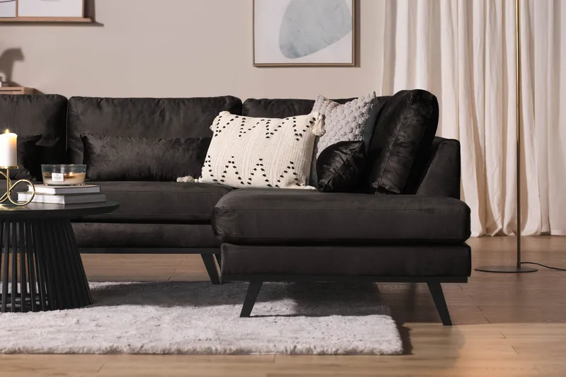 Copenhagen 5-seters Høyrevendt U-formet Sofa med Divan og Sjeselong i Fløyel - Mørk grå - Møbler - Sofaer - Fløyel sofaer