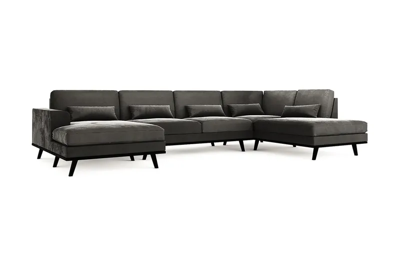 Copenhagen 5-seters Høyrevendt U-formet Sofa med Divan og Sjeselong i Fløyel - Mørk grå - Møbler - Sofaer - Fløyel sofaer