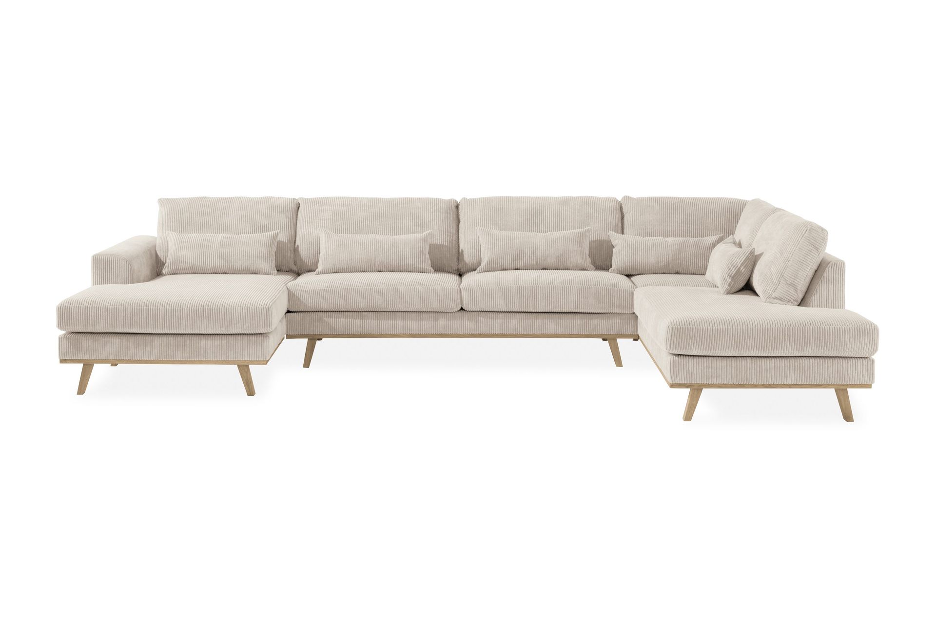 Copenhagen 5-seters Høyrevendt U-formet Sofa med Divan og Sjeselong i Manchester - Beige
