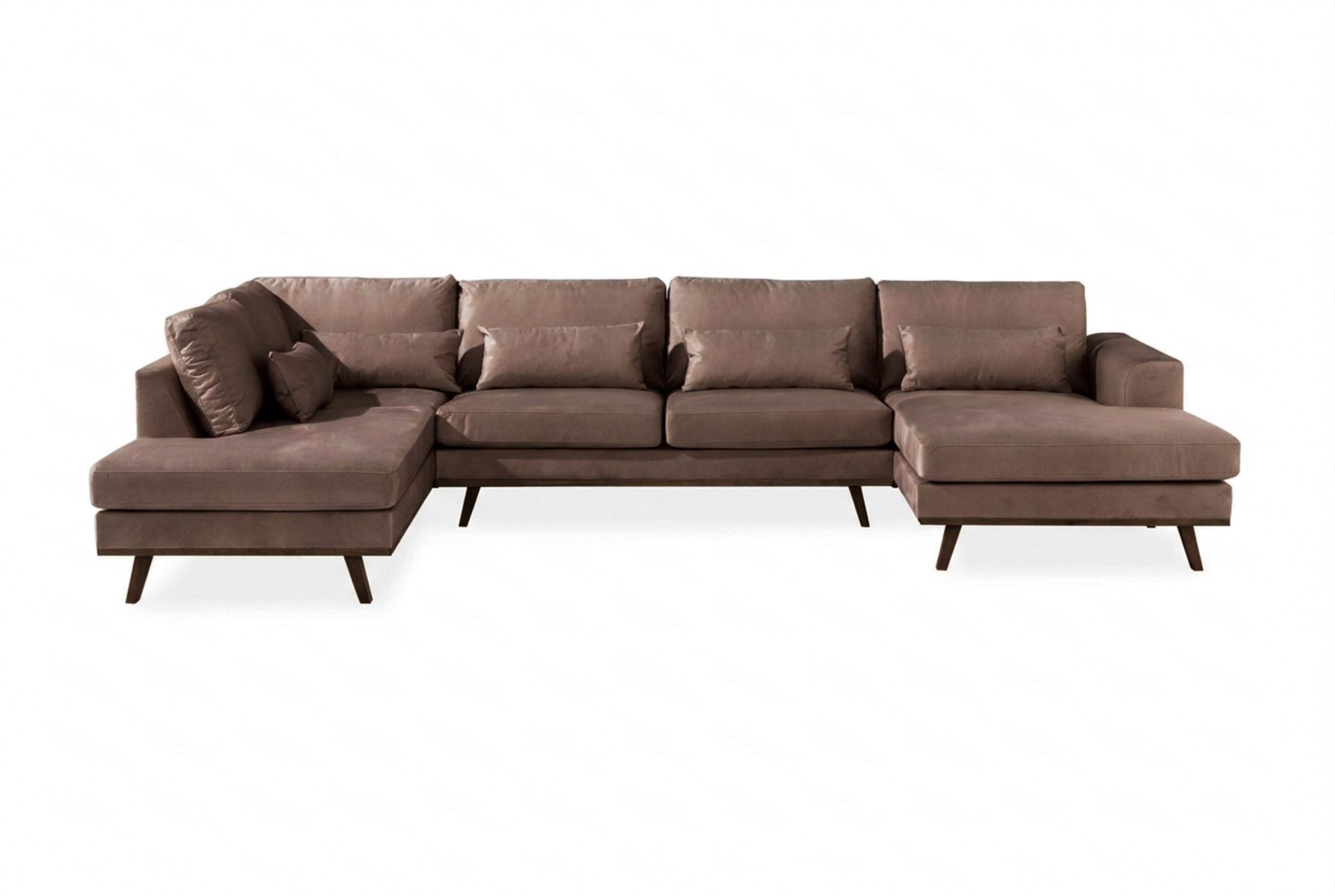 Copenhagen 5-seters venstrevendt stor U-formet sofa med divan og sjeselong i fløyel - Brun