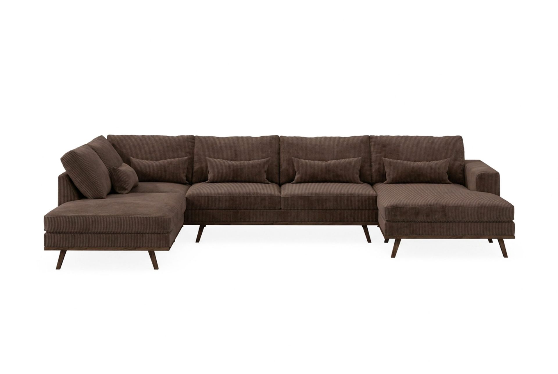 Copenhagen 5-seters venstrevendt stor U-formet sofa med divan og sjeselong i kordfløyel - Mørkebrun