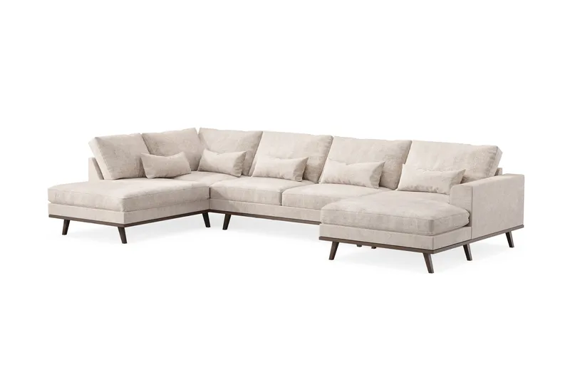 Copenhagen 5-seters Venstrevendt U-formet Large Sofa med Divan og Sjeselong i Chenille - Grå / Beige - Møbler - Sofaer - U-sofa