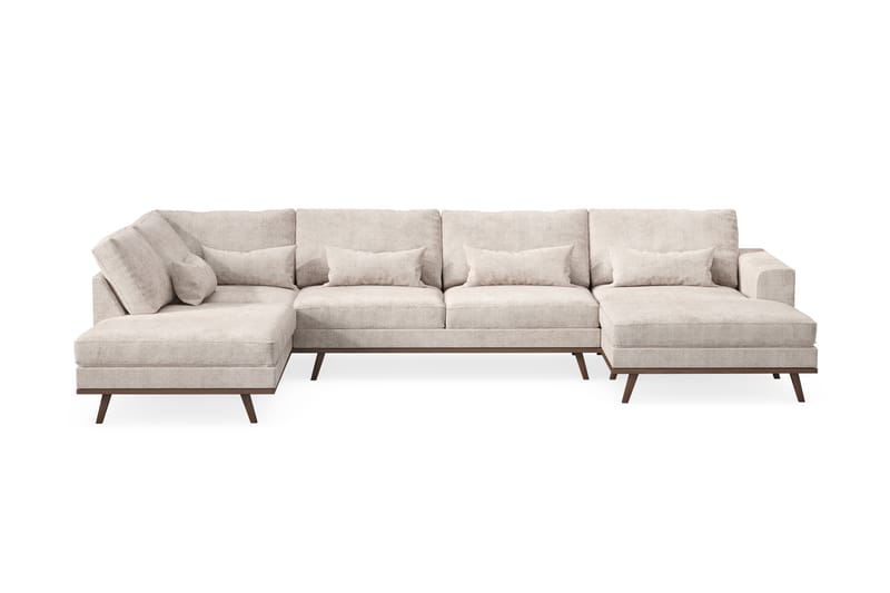 Copenhagen 5-seters Venstrevendt U-formet Large Sofa med Divan og Sjeselong i Chenille - Grå / Beige - Møbler - Sofaer - U-sofa