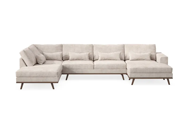 Copenhagen 5-seters Venstrevendt U-formet Large Sofa med Divan og Sjeselong i Chenille - Grå / Beige - Møbler - Sofaer - U-sofa