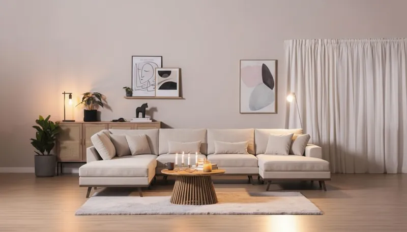 Copenhagen 5-seters Venstrevendt U-formet Large Sofa med Divan og Sjeselong i Fløyel - Beige - Møbler - Sofaer - U-sofa