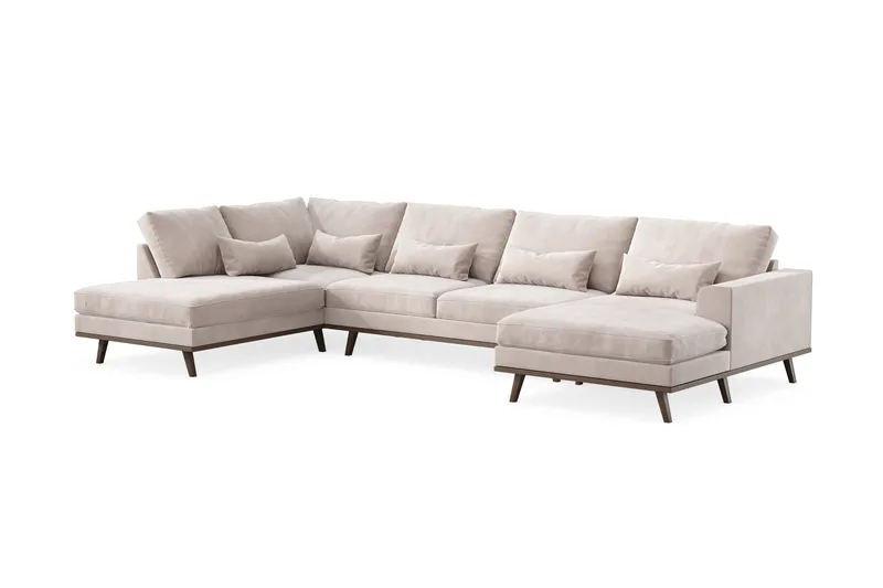 Copenhagen 5-seters Venstrevendt U-formet Large Sofa med Divan og Sjeselong i Fløyel - Beige - Møbler - Sofaer - U-sofa
