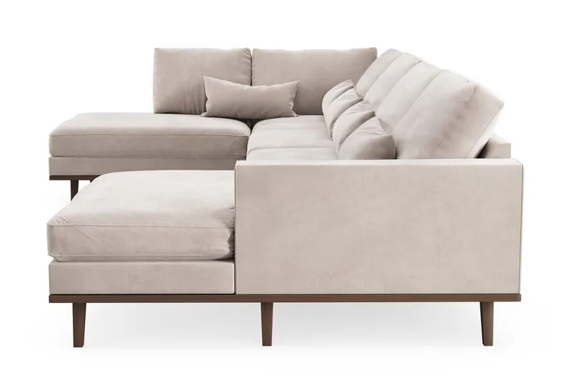 Copenhagen 5-seters Venstrevendt U-formet Large Sofa med Divan og Sjeselong i Fløyel - Beige - Møbler - Sofaer - U-sofa