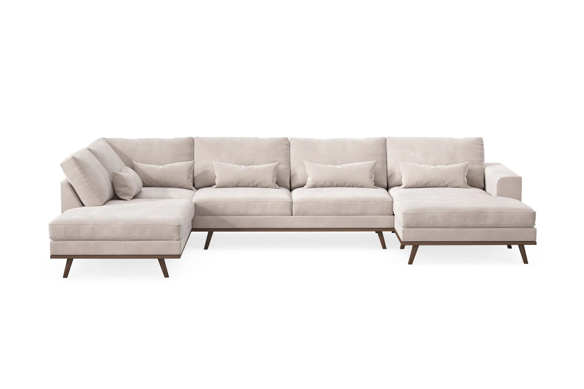 Copenhagen 5-seters Venstrevendt U-formet Large Sofa med Divan og Sjeselong i Fløyel - Beige