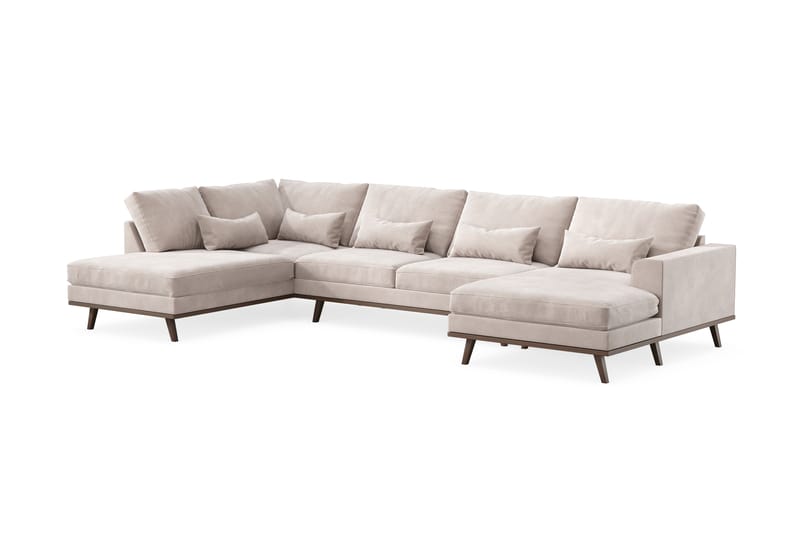 Copenhagen 5-seters Venstrevendt U-formet Large Sofa med Divan og Sjeselong i Fløyel - Beige - Møbler - Sofaer - U-sofa