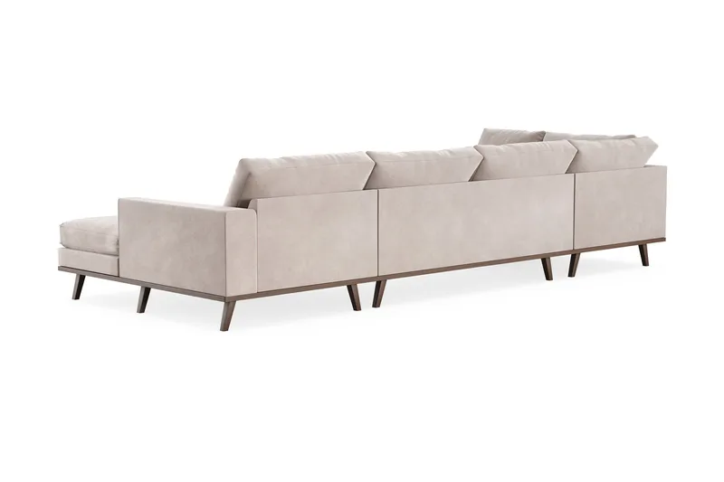 Copenhagen 5-seters Venstrevendt U-formet Large Sofa med Divan og Sjeselong i Fløyel - Beige - Møbler - Sofaer - U-sofa
