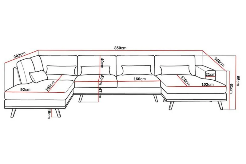 Copenhagen 5-seters Venstrevendt U-formet Large Sofa med Divan og Sjeselong i Stoff - Beige - Møbler - Sofaer - U-sofa