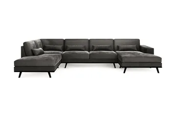 Copenhagen 5-seters Venstrevendt U-formet Sofa med Divan og Sjeselong + Fotskammel i Fløyel - Mørk grå - Møbler - Sofaer - Sofagrupper