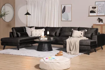 Copenhagen 5-seters Venstrevendt U-formet Sofa med Divan og Sjeselong + Fotskammel i Fløyel - Mørk grå - Møbler - Sofaer - Sofagrupper