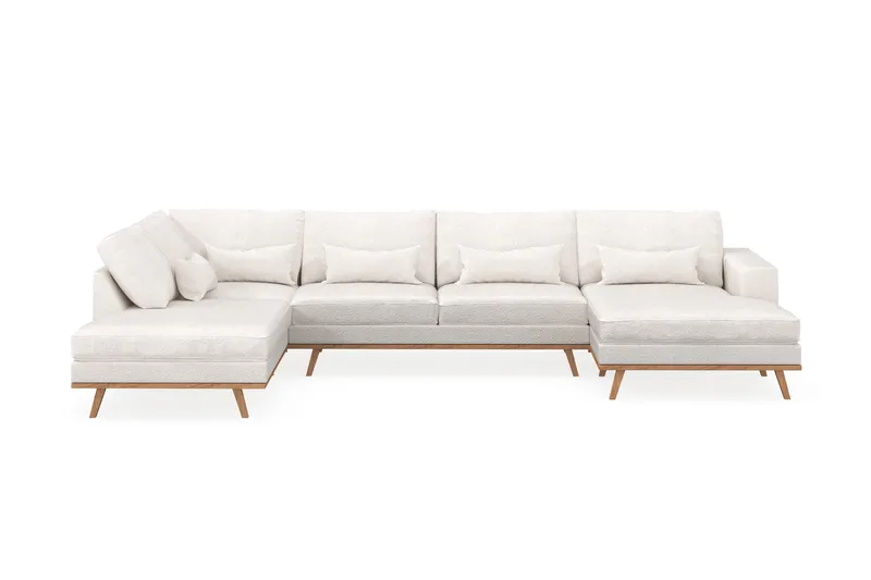 Copenhagen 5-seters Venstrevendt U-formet Sofa med Divan og Sjeselong i Bouclé, Hvit