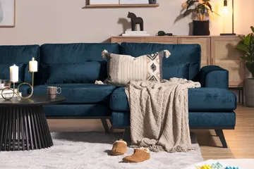 Copenhagen 5-seters Venstrevendt U-formet Sofa med Divan og Sjeselong i Fløyel - Blå - Møbler - Sofaer - Fløyel sofaer