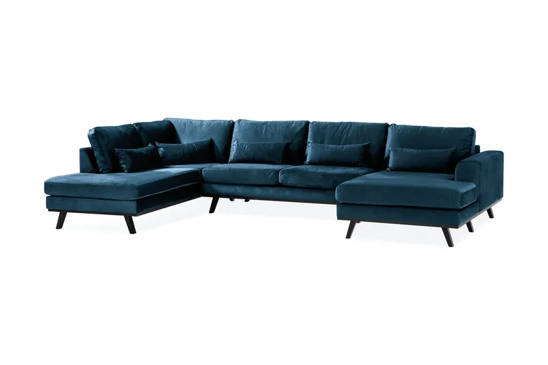 Copenhagen 5-seters Venstrevendt U-formet Sofa med Divan og Sjeselong i Fløyel - Blå - Møbler - Sofaer - Fløyel sofaer