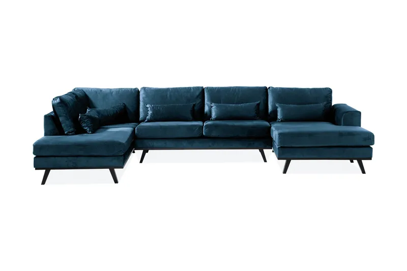 Copenhagen 5-seters Venstrevendt U-formet Sofa med Divan og Sjeselong i Fløyel - Blå - Møbler - Sofaer - Fløyel sofaer
