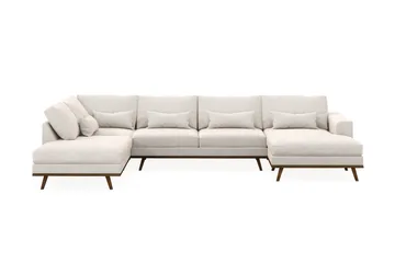 Copenhagen 5-seters Venstrevendt U-formet Sofa med Divan og Sjeselong i Fløyel - Kremhvit - Møbler - Sofaer - U-sofa