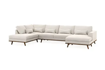 Copenhagen 5-seters Venstrevendt U-formet Sofa med Divan og Sjeselong i Fløyel - Kremhvit - Møbler - Sofaer - U-sofa