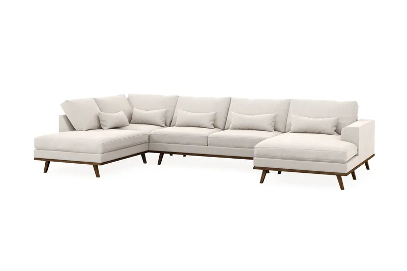 Copenhagen 5-seters Venstrevendt U-formet Sofa med Divan og Sjeselong i Fløyel - Kremhvit - Møbler - Sofaer - U-sofa
