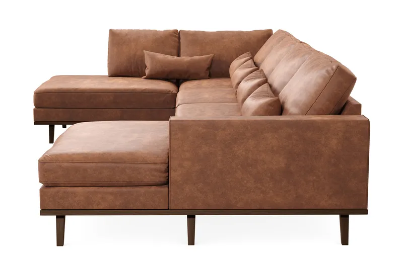 Copenhagen 5-seters Venstrevendt U-formet Sofa med Divan og Sjeselong i Kunstlær - Brun - Møbler - Sofaer - Skinnsofaer