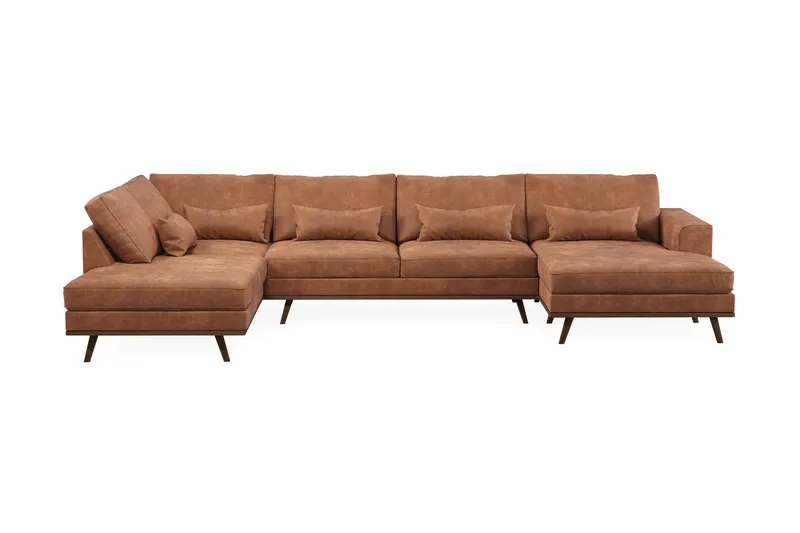 Copenhagen 5-seters Venstrevendt U-formet Sofa med Divan og Sjeselong i Kunstlær, Brun