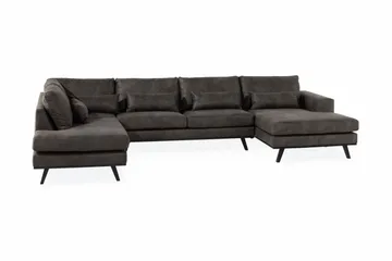 Copenhagen 5-seters Venstrevendt U-formet Sofa med Divan og Sjeselong i Kunstlær - Mørk grå - Møbler - Sofaer - Skinnsofaer