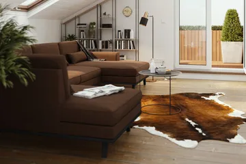 Copenhagen 5-seters Venstrevendt U-formet Sofa med Divan og Sjeselong i Stoff - Brun - Møbler - Sofaer - U-sofa