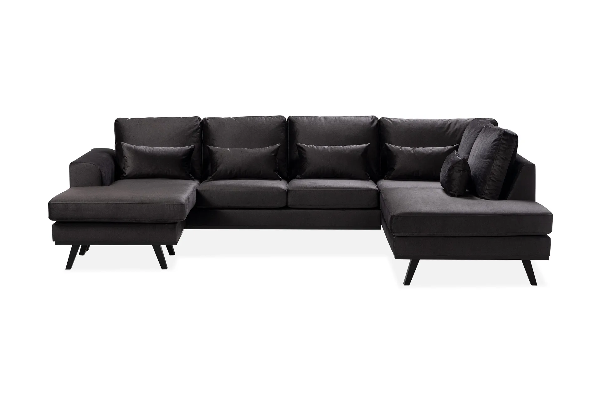 Copenhagen Compact 4-seters Høyrevendt U-formet Large Sofa med Divan og Sjeselong i Fløyel - Mørk grå