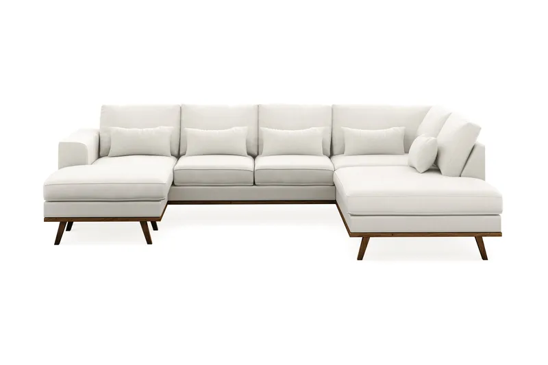Copenhagen Compact 4-seters Høyrevendt U-formet Large Sofa med Divan og Sjeselong i Stoff, Lys grå