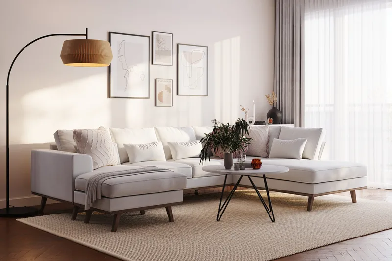Copenhagen Compact 4-seters Høyrevendt U-formet Large Sofa med Divan og Sjeselong i Stoff - Lys grå - Møbler - Sofaer - U-sofa