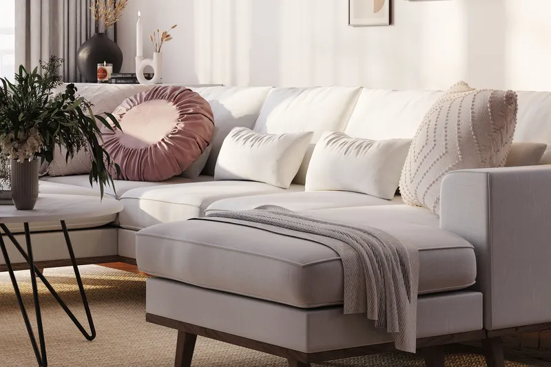 Copenhagen Compact 4-seters Venstrevendt U-formet Sofa med Divan og Sjeselong i Stoff - Lys grå - Møbler - Sofaer - U-sofa