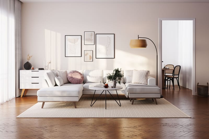 Copenhagen Compact 4-seters Venstrevendt U-formet Sofa med Divan og Sjeselong i Stoff - Lys grå - Møbler - Sofaer - U-sofa