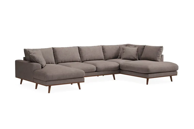 Copenhagen Premium 5-personers Højrevendt U-formet Dyb Sofa med Divan og Chaiselong i Stoff - Brun - Møbler - Sofaer - U-sofa