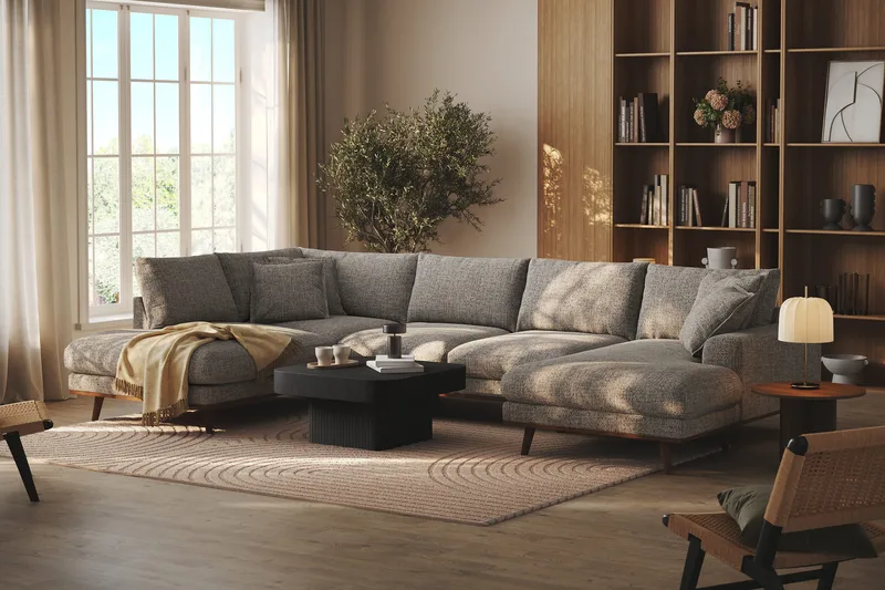 Copenhagen Premium 5-personers Venstrevendt U-formet Dyb Sofa med Divan og Chaiselong i Chenille - Grå - Møbler - Sofaer - U-sofa