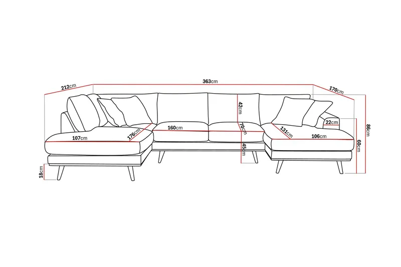 Copenhagen Premium 5-personers Venstrevendt U-formet Dyb Sofa med Divan og Chaiselong i Stoff - Mørkebrun - Møbler - Sofaer - U-sofa