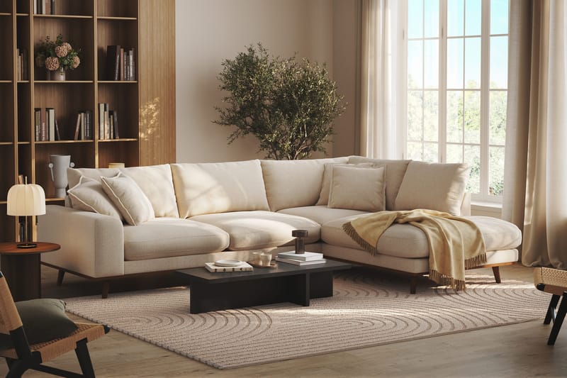 Copenhagen Premium 4-personers Højrevendt L-formet Dyb Chaiselongsofa i Chenille - Lys beige - Møbler - Sofaer - Sofa med sjeselong