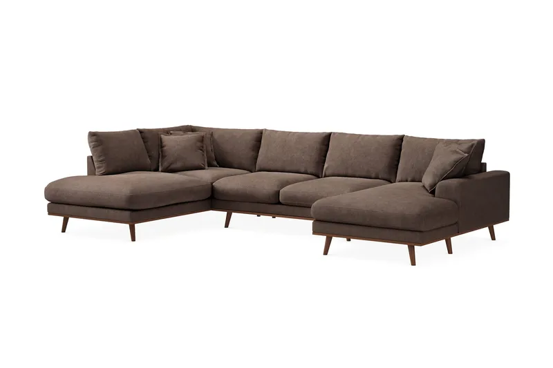 Copenhagen Premium 5-personers Venstrevendt U-formet Dyb Sofa med Divan og Chaiselong i Stoff - Mørkebrun - Møbler - Sofaer - U-sofa