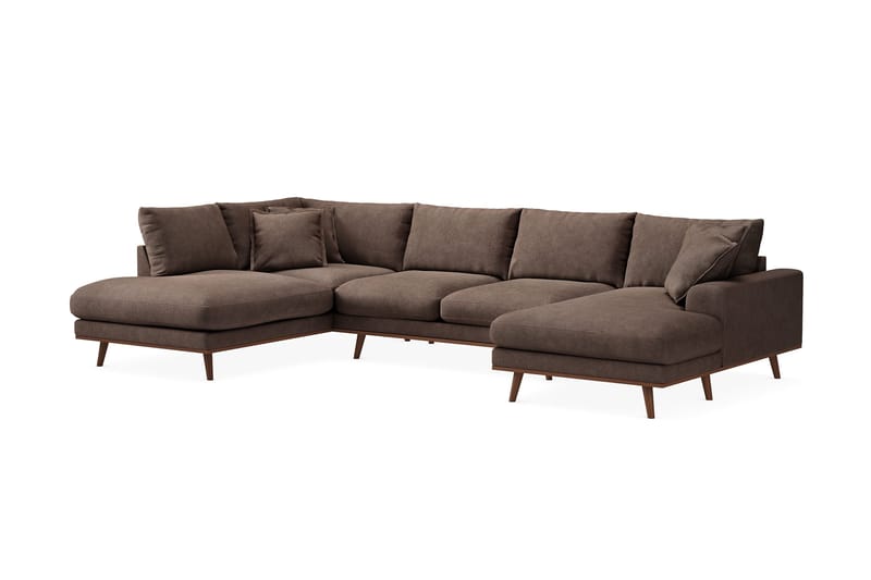 Copenhagen Premium 5-personers Venstrevendt U-formet Dyb Sofa med Divan og Chaiselong i Stoff - Mørkebrun - Møbler - Sofaer - U-sofa
