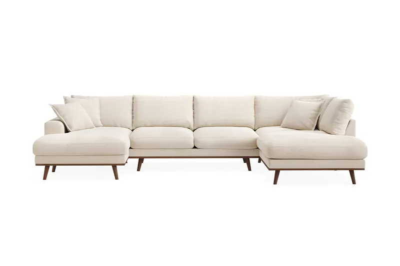 Copenhagen Premium 5-personers Højrevendt U-formet Dyb Sofa med Divan og Chaiselong i Chenille - Lys beige - Møbler - Sofaer - U-sofa