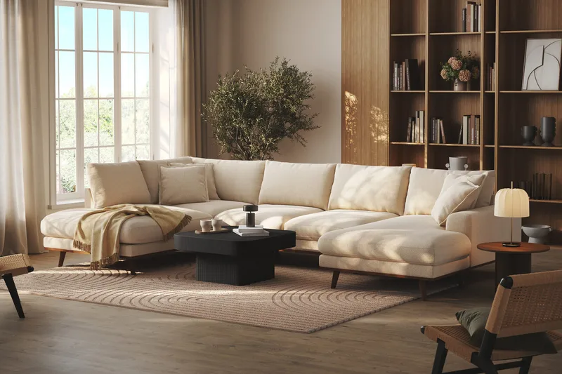Copenhagen Premium 5-personers Venstrevendt U-formet Dyb Sofa med Divan og Chaiselong i Chenille - Lys beige - Møbler - Sofaer - U-sofa