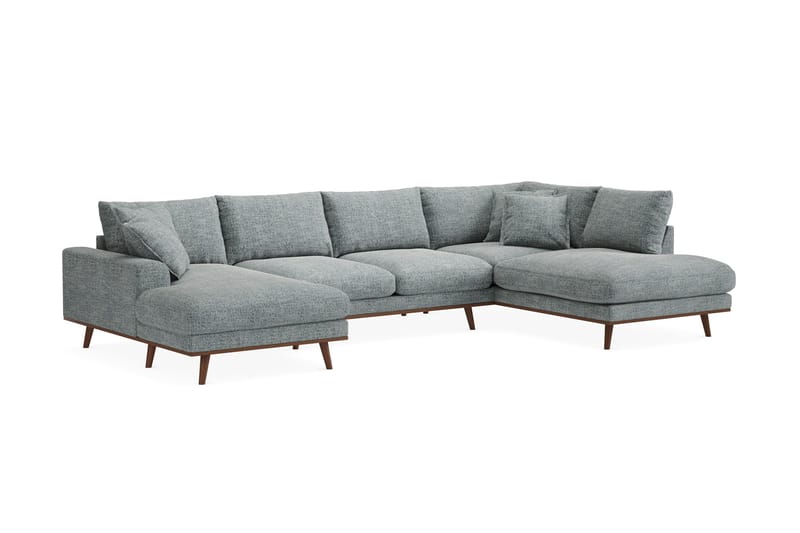 Copenhagen Premium 5-personers Højrevendt U-formet Dyb Sofa med Divan og Chaiselong i Chenille - Grå/blå - Møbler - Sofaer - U-sofa