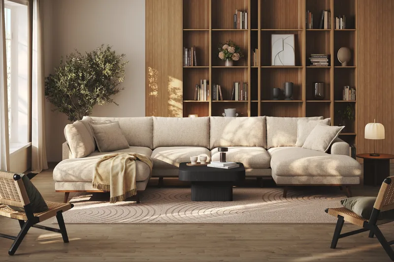 Copenhagen Premium 5-personers Venstrevendt U-formet Dyb Sofa med Divan og Chaiselong i Chenille - Beige - Møbler - Sofaer - U-sofa