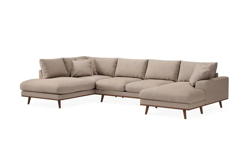 Copenhagen Premium 5-personers Venstrevendt U-formet Dyb Sofa med Divan og Chaiselong i Stoff - Lyse brun - Møbler - Sofaer - U-sofa