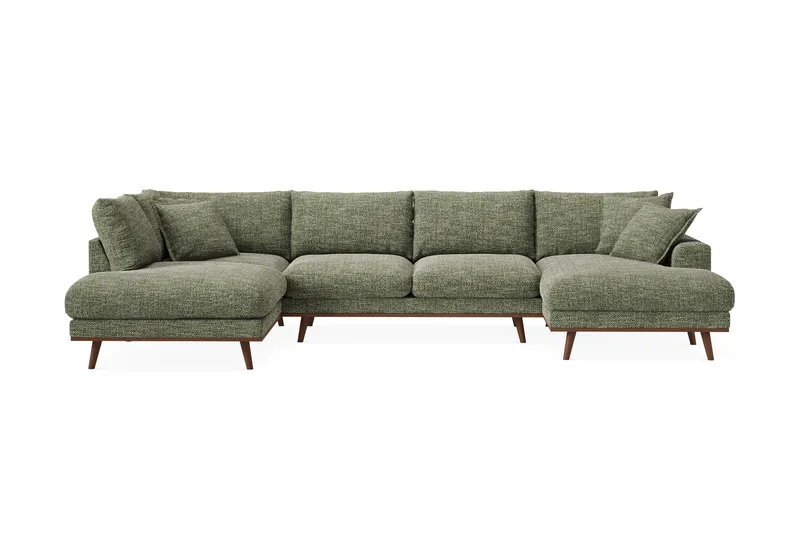 Copenhagen Premium 5-personers Venstrevendt U-formet Dyb Sofa med Divan og Chaiselong i Chenille, Grøn