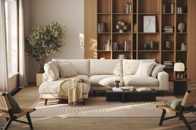 Copenhagen Premium 4-personers Venstrevendt L-formet Dyb Chaiselongsofa i Chenille - Lys beige - Møbler - Sofaer - Sofa med sjeselong
