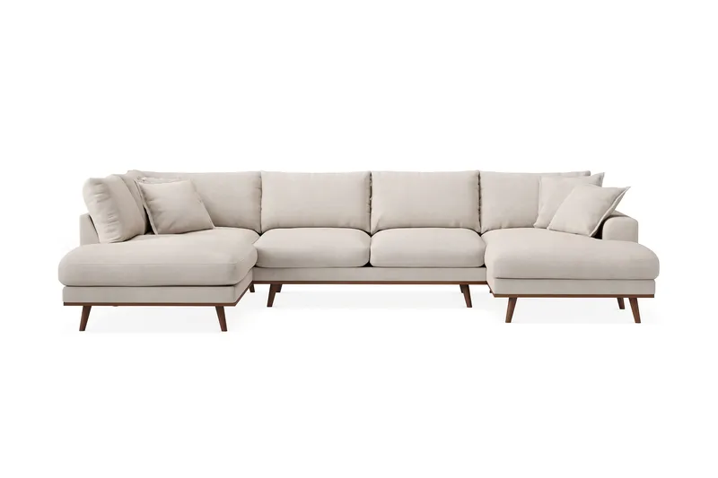 Copenhagen Premium 5-personers Venstrevendt U-formet Dyb Sofa med Divan og Chaiselong i Stoff - Beige - Møbler - Sofaer - U-sofa