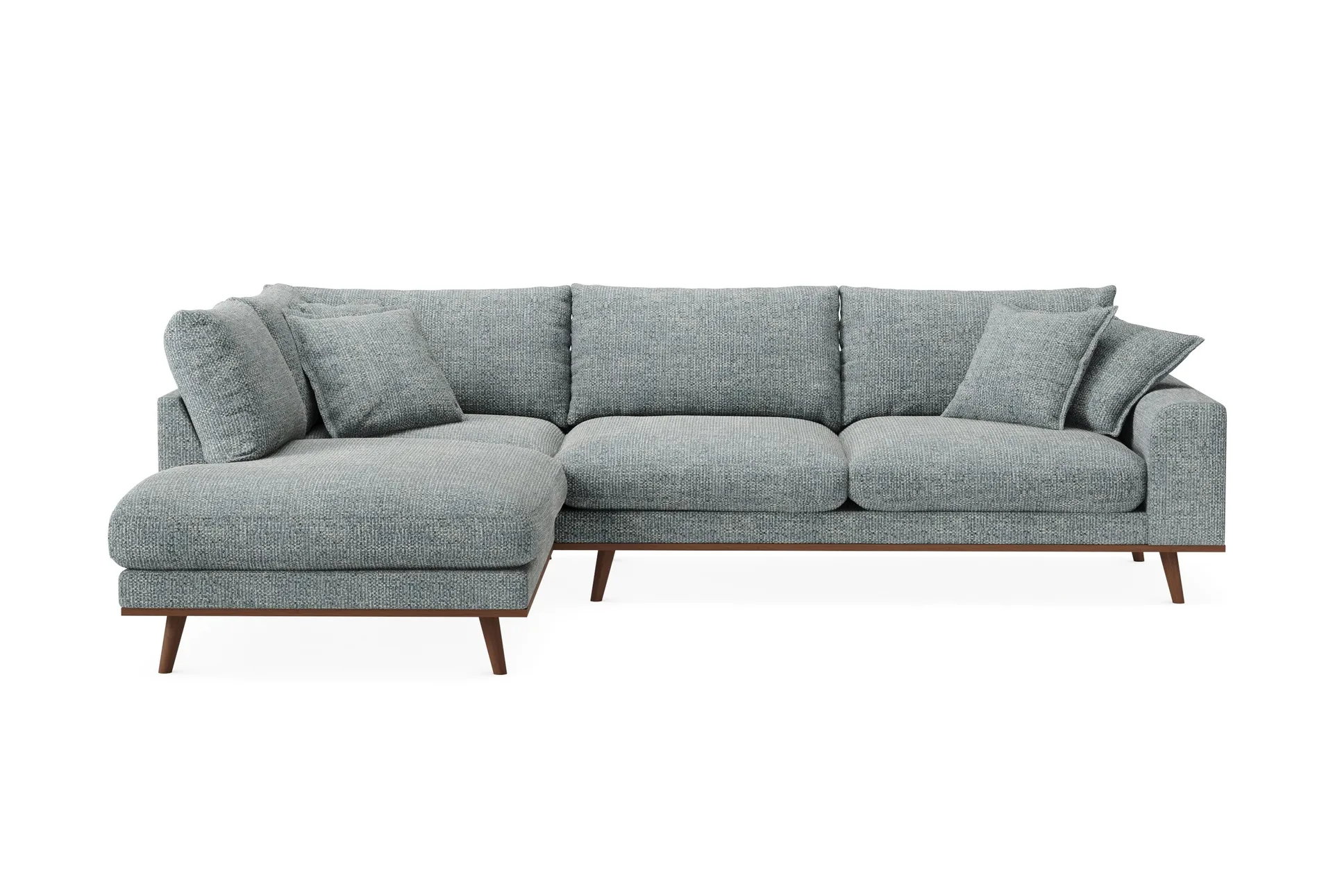 Copenhagen Premium 4-personers Venstrevendt L-formet Dyb Chaiselongsofa i Chenille - Grå/blå